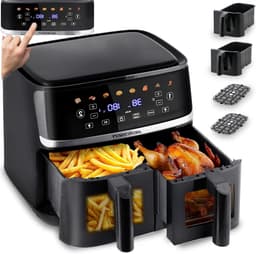 Heteluchtfriteuse Dubbele Kamer - Airfryer XXL - Gezond Frituren - Twee Kijkvensters - 102 Liter - Zwart — thumbnail 1