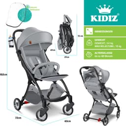 KIDIZ® Kinderwagen Premium - inklapbare buggy met ligstand - 360° wielen en 5-puntsgordel - grijs — thumbnail 4