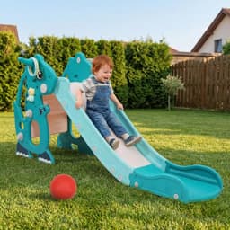 4-in-1 kinderglijbaan met Engelse Early Learning Machine, kinderen fun-slide, glijbaan voor kinderen jaar, indoor en outdoor glijbaan - groen — thumbnail 3