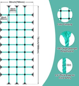Klimnet voor kinderen met installatiebasis voor houten frames van 76 cm × 191 cm, 450 kg capaciteit vrachtklimnetladder voor speelplaatsen, boomhutten, schommelsets en buitenobstakelcourses — thumbnail 4
