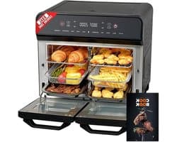 Dubbele-zone-luchtfriteuse - Digitale mini-oven - Grote maaltijden bereiden - Veelzijdig ontwerp met twee zones - 24 Kwarts - Zwart