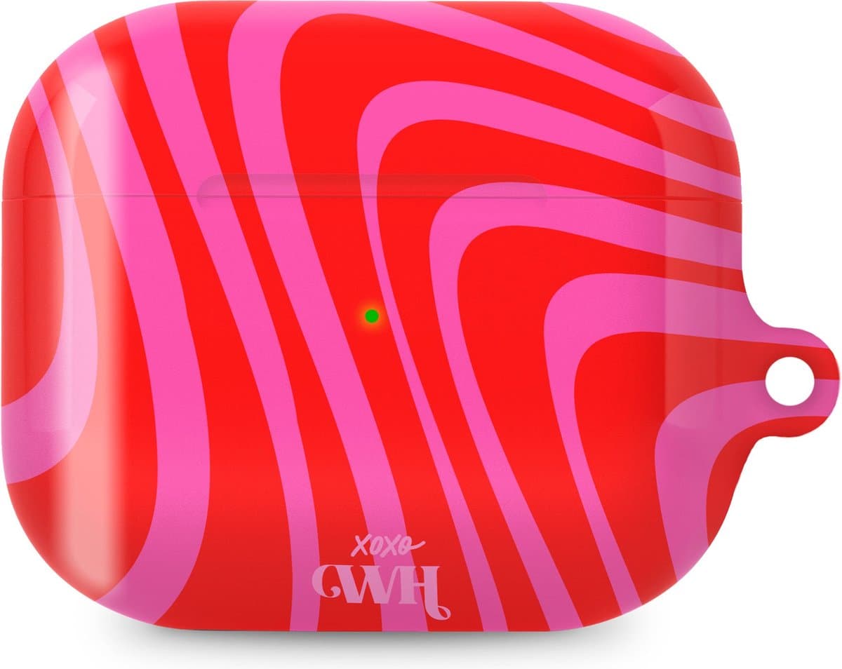 xoxo Wildhearts hoesje geschikt voor AirPods Pro - Berry Much - Glossy - Ook als telefoonhoesje verkrijgbaar - schokbestendige case - koptelefoon hoesje - Glimmend - Beschermhoes met golvende print - golven - Rood - Roze — afbeelding 1