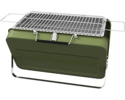 Kofferbarbecue, mini-houtskoolbarbecue, opvouwbaar, met houtskoolbak en asopvangbak, metalen behuizing, groen