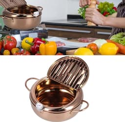 Friteuse met thermometer - Keukenaccessoire - Thuis koken - Diepe pot ontwerp - 32 liter - Rosé goud — thumbnail 2