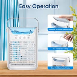 Airco - Mobiele airco - Draagbare airconditioner - Aircooler – 3-in-1 verdampingskoeler met 3 windsnelheden, groot waterreservoir, 7-kleuren nachtlampje, 2/4/6-uurs timer, luchtkoelventilator voor slaapkamer en kantoor — thumbnail 5