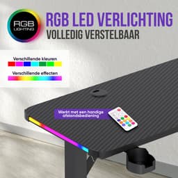 Avalo Gaming Bureau - 160x100x75 CM - L Vormig Hoekbureau - Game Desk Met LED Verlichting - Tafel - Zwart - Hoek Rechts — thumbnail 4