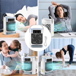 VHV - Luchtkoeler - Mini airco - Aircooler - Mobiele luchtkoeler - 4-in-1 - Met nachtlampje - 3 snelheden - Voor bureau en slaapkamer - 16.8*14.5*22.5cm - Wit — thumbnail 4