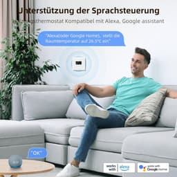 Slimme Thermostaat - Programmeerbaar - Vloerverwarming Regelen - App & Spraakbesturing - 55 x 55 mm - Wit — thumbnail 5