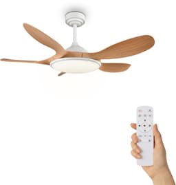 Fantiluxe - Brynja - Plafondventilator met verlichting - Hout - Ø108cm - Afstandsbediening - Met lamp - Plafond ventilator - Slaapkamer — thumbnail 1