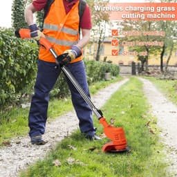 Electric Grass Trimmer, Wireless, Telescopic Stem and Trimmer, Rechargeable Lawn Mower, Three Types of Blades, 2 Batteries (12 V 2.0 Ah), 1 Charger Orange — thumbnail 4
