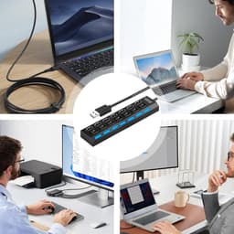 USB Hub - Poort Verdeler - Extern Werk - Onafhankelijke Schakelaars - 7 Poorten - Zwart — thumbnail 2