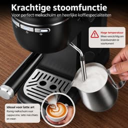 Seth Select Espressoapparaat 1100W – 15 Bar Koffiemachine met Melkopschuimer en 1,2L Reservoir - Cappuccino & Latte Maker - Zwart — thumbnail 2