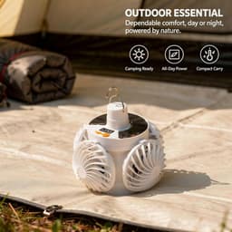ZVD Plafondventilator – Op zonne-energie werkende ventilator met verlichting – Tentventilator met 4 bladen – Met LED-verlichting – Oplaadbaar via USB – Inclusief afstandsbediening – Ideaal voor kamperen, wandelen en verkoeling buitenshuis — thumbnail 2