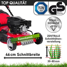 Benzinemaaier met aandrijving - Loopmaaier Mulcher - Gazon Onderhouden - 4-in-1 functie - 46cm maaibreedte - Metaal — thumbnail 2