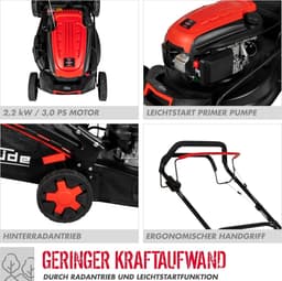 Benzine grasmaaier - Loopmaaier - Gazon onderhouden - Achterwielaandrijving - 46 cm snijbreedte - Zwart rood — thumbnail 2