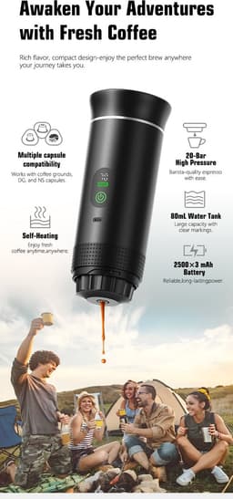 Brewezza Portable Koffiezetapparaat – Tijdelijk Aanbod – Compact & Lichtgewicht – USB Oplaadbaar – Ideaal voor Reizen & Outdoor — thumbnail 2