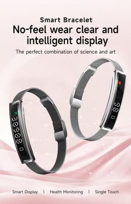 Knobbout Smart Armband – 4.5*1cm screen- Kleurenscherm, Hartslag-, Bloedzuurstof-, Stress- & Slaapmonitor, Sportmodi, Oproep- & Berichtmeldingen, Vrouwen Cyclus, Afstandsbediening Camera, Waterbestendig - Rosegouden staal +Silicone band — thumbnail 4