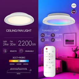 Plafondventilator met Lamp - Braytron - Aanpasbare Lichtkleur 3000K-4000K-6500K + RGB - Afstandsbediening - Dimbaar - Wit — thumbnail 2