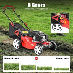 Benzine Grasmaaier - Zelfrijdende Maaier - Gazon Onderhoud - 8-voudige Hoogteverstelling - 51 cm Snijbreedte - Staal — thumbnail 5