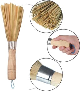 Lange handgreep bamboe reinigingsbezem - Wok borstel voor gietijzeren pannen en gootsteenreiniging — thumbnail 2