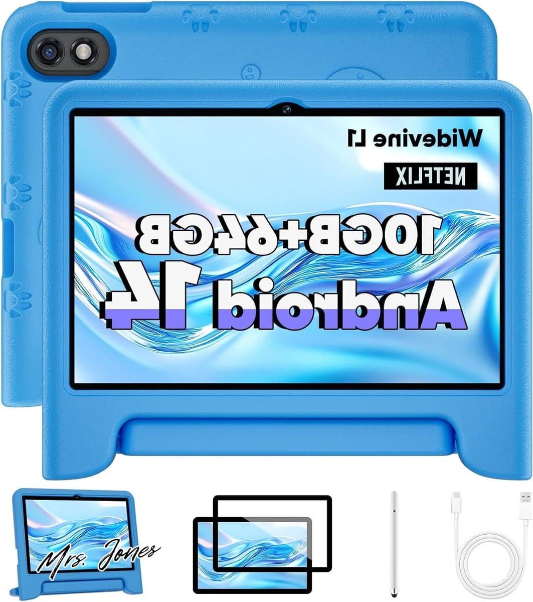 Mrs. Jones 10-inch Android kindertablet met octa-core processor en 10GB RAM - 64GB ROM - 1TB uitbreiding - 8000mAh - FHD touchscreen - WLAN - Bluetooth - GPS - dubbele camera (Blauw) . — afbeelding 1