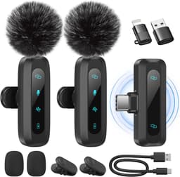 Draadloze Lavaliermicrofoon - 2-Stuks Mini Microfoon met Ruisonderdrukking & Reverb - voor Vlogging, Video, TikTok, YouTube - Zwart - 1 Set — thumbnail 1