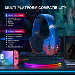 PHOINIKAS G9000 Max - 2.4GHz Draadloze Gaming Headset - met microfoon - Over-ear Koptelefoon - Nintendo Switch/PS4/PS5/PC - Verblindend blauw — thumbnail 2