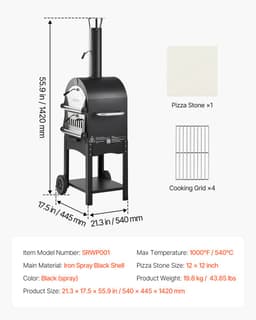 VEVOR Pizzaoven 12 Inch Pelletoven, 2-Laags Houtgestookte Pizzaoven, Houtgestookte Buitenoven met 2 Afneembare Wielen, Pizzamaker met Een Maximale Temperatuur van 540 °C voor Grillen — thumbnail 2