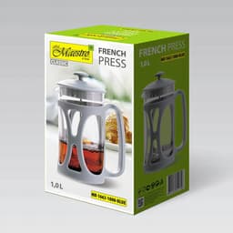 Maestro Franse Koffiezetter/Teepot Blauw 1000ml RVS & Glas — thumbnail 2