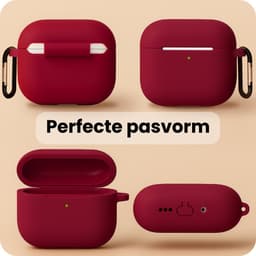 Hoesje - Geschikt voor Apple Airpods Pro 3 - Siliconen Hoes met Clip - Silicone Case Cover - Wijnrood — thumbnail 2