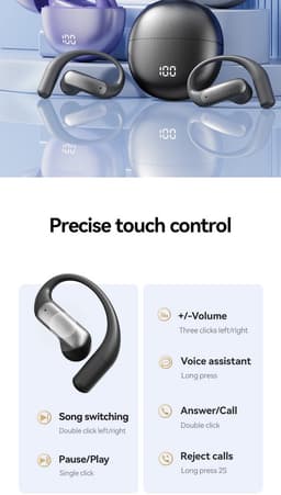 Oortjes Draadloos- Open-Ear-Bone Conduction headphone-Sport Volledig Draadloze on-ear Oortjes -Bluetooth Headset met Oplaadcase- Bluetooth 5.4- Touch Control Open Oor waterdichte oortelefoon — thumbnail 3