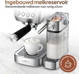 Lugia Pistonmachine 20 Bar - Koffiemachine met Automatische Melkopschuimer - Espressomachine - Led display - 20 bar - Ccappuccino, latte en macchiato - RVS Lugia — thumbnail 5