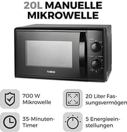 Magnetron met 5 Kracht Niveaus, 20 Liter Capaciteit en 35 Minuten Timer - 700 Watts, Zwart — thumbnail 3
