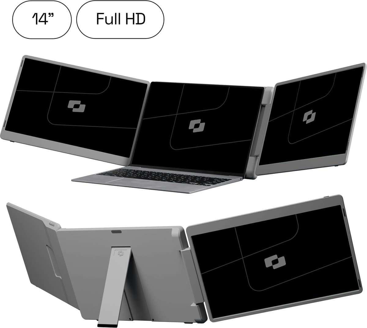 Screenmate® Flip Portable Monitor 14” - Draagbare Monitor met Beschermhoes - Extra Scherm Laptop - Draagbaar Beeldscherm - Grijs — afbeelding 1