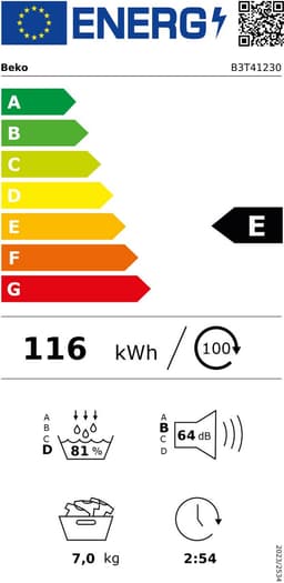 Beko B3T41230 wasdroger Vrijstaand Voorlader 7 kg Zwart, Wit — thumbnail 2