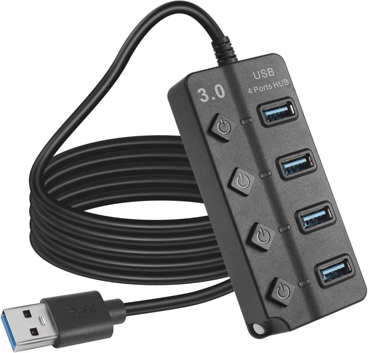 USB 3.0 4-poorts Expander Hub met LED-schakelaars - Draagbare USB-poortextender voor PC en Apparaten — afbeelding 1