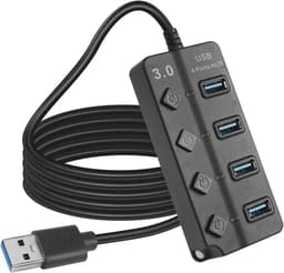 USB 3.0 4-poorts Expander Hub met LED-schakelaars - Draagbare USB-poortextender voor PC en Apparaten — thumbnail 1