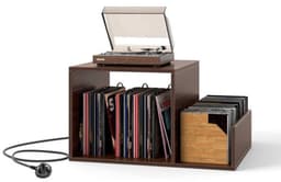 Platenspelermeubel - LP-kast - Platenspelerkast - Draaitafelstandaard - Platenspelerstandaard - Vintage Displayplank - Bruin — thumbnail 4