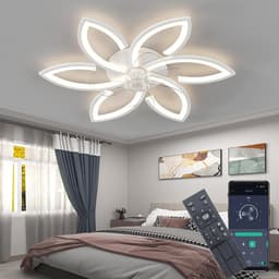 Stille plafondventilator met verlichting en afstandsbediening - Dimbare 70W plafondlamp met creatieve bloemvorm — thumbnail 2