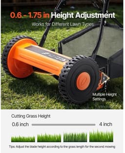 Kooimaaier - Handmatige Cilindergrasmaaier - 40 cm Maaibreedte - Verstelbare Maaihoogte 15-45 mm - 5 Messen - Met Grasopvangzak — thumbnail 2