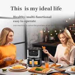 Digitale Airfryer - PFAS vrij - Groot 7 Liter - Digital screen - Inclusief in hoogte verstelbaar Grillrack - Elektrische friteuse - LED-aanraakbediening - Slimme multifunctionele heteluchtoven - 1400W - Heteluchtfriteuse - Zwart — thumbnail 3