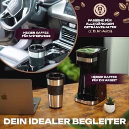 Koffiezetapparaat met to go beker 400ml - geschikt voor alle standaard bekerhouders - roestvrijstalen beker - filterkoffiezetapparaat klein KA 3733 — thumbnail 3