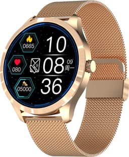 Belesy® BQSiRgPk Pro - Smartwatch Dames – Smartwatch Heren - Horloge - 1.28 inch - Kleurenscherm - Stappenteller - Bloeddruk - Hartslag - 75+ Wijzerplaten – Sporten – Rose goud – Staal - Siliconen – Rozen - Kerstcadeau — thumbnail 2