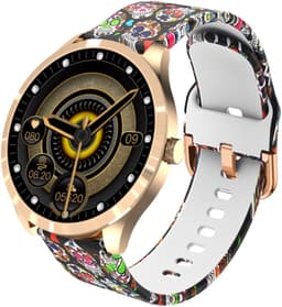 Belesy® BQSiRgSk Pro Skull - Smartwatch Dames – Smartwatch Heren - Horloge - 1.28 inch - Kleurenscherm - Stappenteller - Bloeddruk - Hartslag - 75+ Wijzerplaten – Sporten – Rose goud – Staal - Siliconen – Skull - Zwart - Kerstcadeau — thumbnail 2