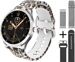 Belesy® BQSiZiPp Pro - Smartwatch Dames – Smartwatch Heren - Horloge - 1.28 inch - Kleurenscherm - Stappenteller - Bloeddruk - Hartslag - 75+ Wijzerplaten – Sporten – Zilver – Panterprint – extra polsband Milanees Zilver en Zwart - Kerstcadeau — thumbnail 1