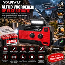 Noodradio - Op Batterijen (INCLUSIEF 16 Pack) - Opwindbaar & Batterij - AAA Batterijen - Zonnepaneel - + Zonne energie + Oplaadbaar - Nood Radio - Noodpakket - Solar - Voor Noodrantsoen - Rampen - Draagbare - FM AM - Aanzwengelen Radio – Rood — thumbnail 5