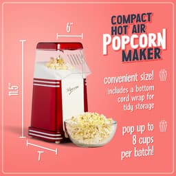 Popcornmachine Hetelucht - Gezonde Snackmaker - Snacks Maken - Olievrij Poppen - 19 Liter - Rood — thumbnail 5