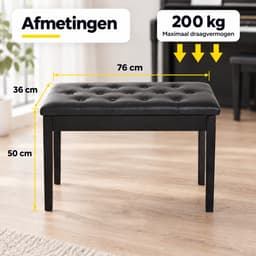 Pianokruk - Met opbergruimte - 1 tot 2 personen - Zwart - Kunstleer - Pianobank - Piano stoel — thumbnail 5
