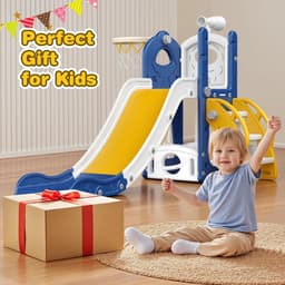 Grote blauwe glijbaan voor kleine kinderen met basketbalmand, glijbaan voor peuters van 1 tot 3 peuters, klimer, glijbaan, speelset met opbergruimte, binnen en buiten, speelgoed voor — thumbnail 3