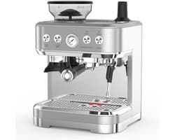 Espressomachine - Pistonmachine - met Ingebouwde Koffiemolen - 15 Bar Italiaanse Pomp - Geborsteld RVS - 1750W Directe Verhitting - Coffee Machine - voor Thuis en Kantoor